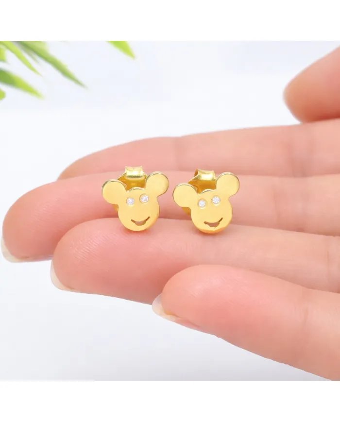 Moissanite Mickey Mouse Stud Earrings | Gold Plated 925 Silver Disney Gift