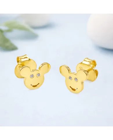 Moissanite Mickey Mouse Stud Earrings | Gold Plated 925 Silver Disney Gift