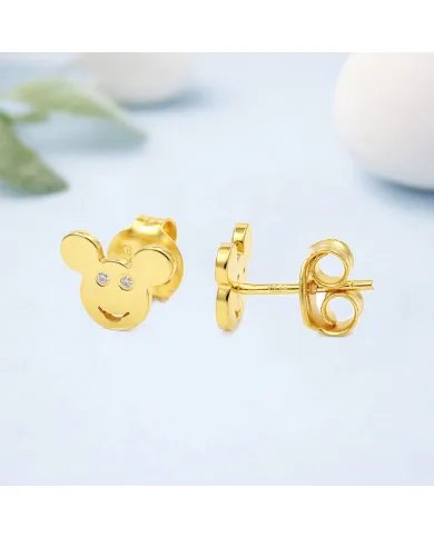 Moissanite Mickey Mouse Stud Earrings | Gold Plated 925 Silver Disney Gift