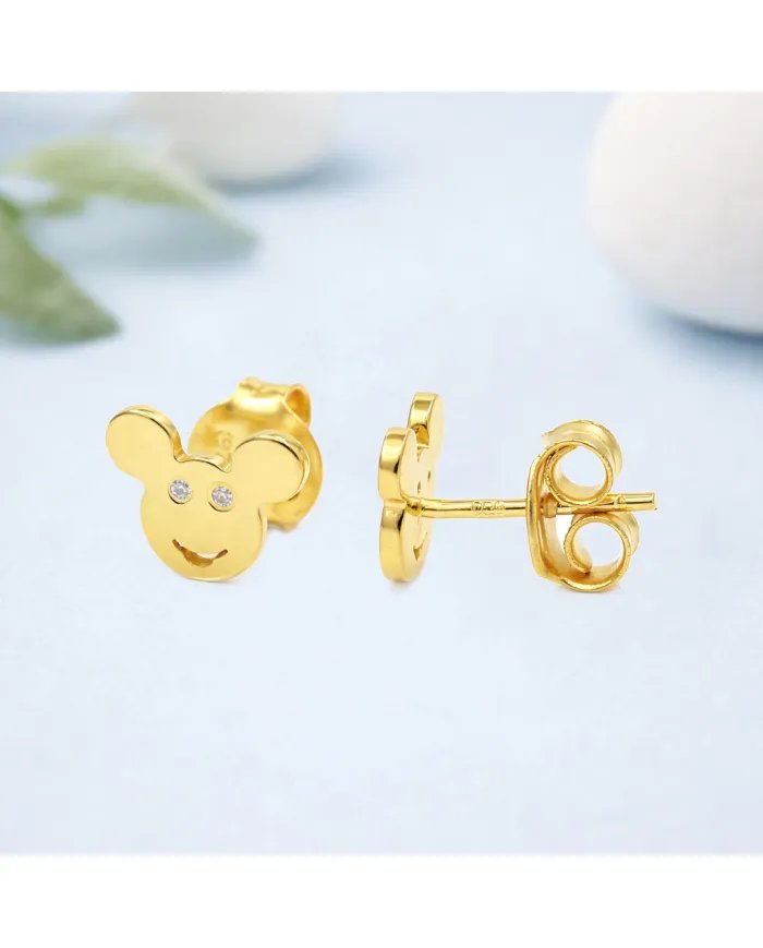 Moissanite Mickey Mouse Stud Earrings | Gold Plated 925 Silver Disney Gift