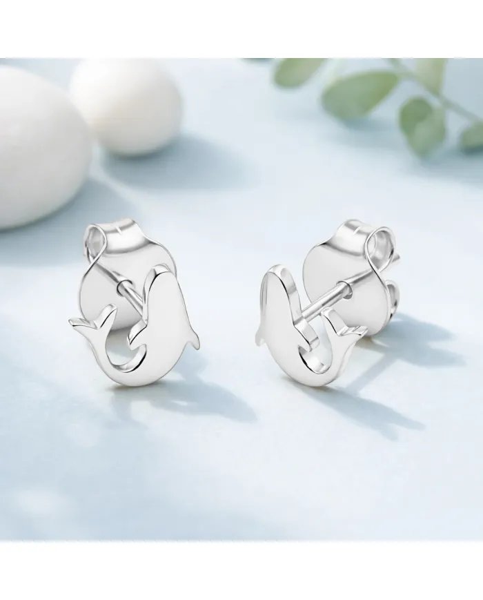 925 Silver Dolphin Ocean Animal Post Stud Earrings | Handmade Jewelry