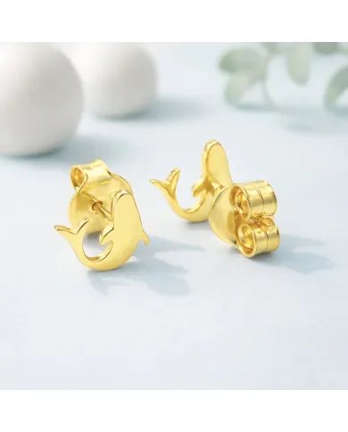 Dolphin Stud Earrings – Gold Plated 925 Silver Handmade Jewelry