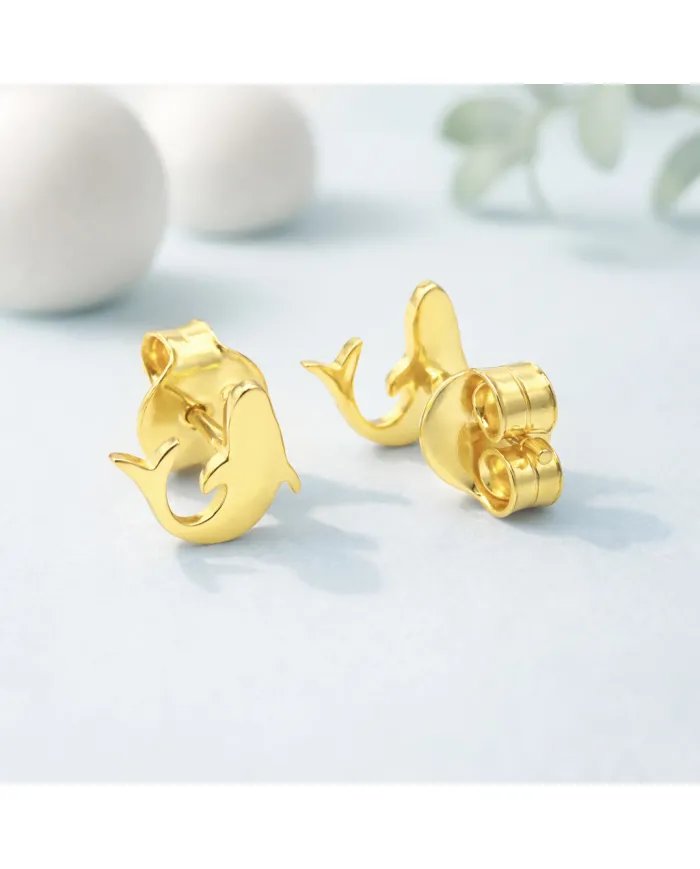 Dolphin Stud Earrings – Gold Plated 925 Silver Handmade Jewelry