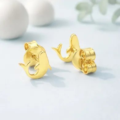 Dolphin Stud Earrings – Gold Plated 925 Silver Handmade Jewelry