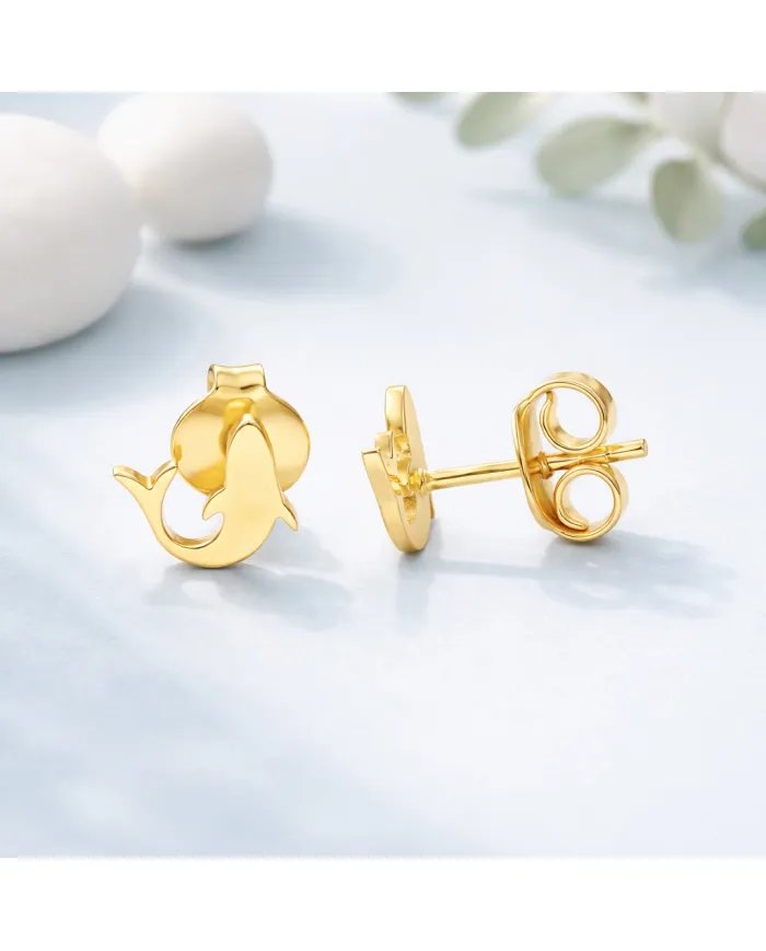 Dolphin Stud Earrings – Gold Plated 925 Silver Handmade Jewelry