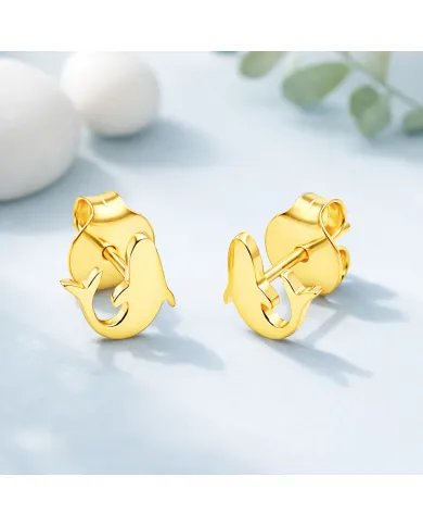 Dolphin Stud Earrings – Gold Plated 925 Silver Handmade Jewelry