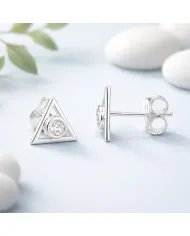 Moissanite Triangle Stud Earrings - 925 Silver Handmade Mini Jewelry