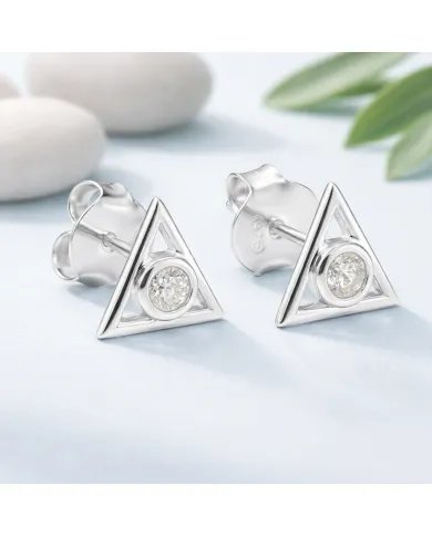 Moissanite Triangle Stud Earrings - 925 Silver Handmade Mini Jewelry