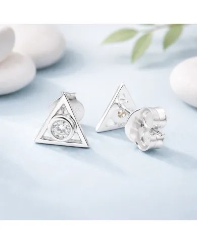 Moissanite Triangle Stud Earrings - 925 Silver Handmade Mini Jewelry