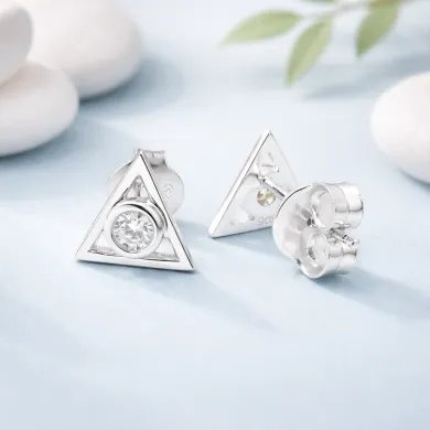Moissanite Triangle Stud Earrings - 925 Silver Handmade Mini Jewelry