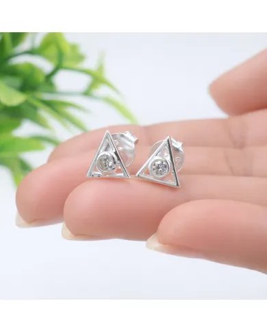 Moissanite Triangle Stud Earrings - 925 Silver Handmade Mini Jewelry