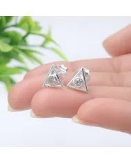 Moissanite Triangle Stud Earrings - 925 Silver Handmade Mini Jewelry