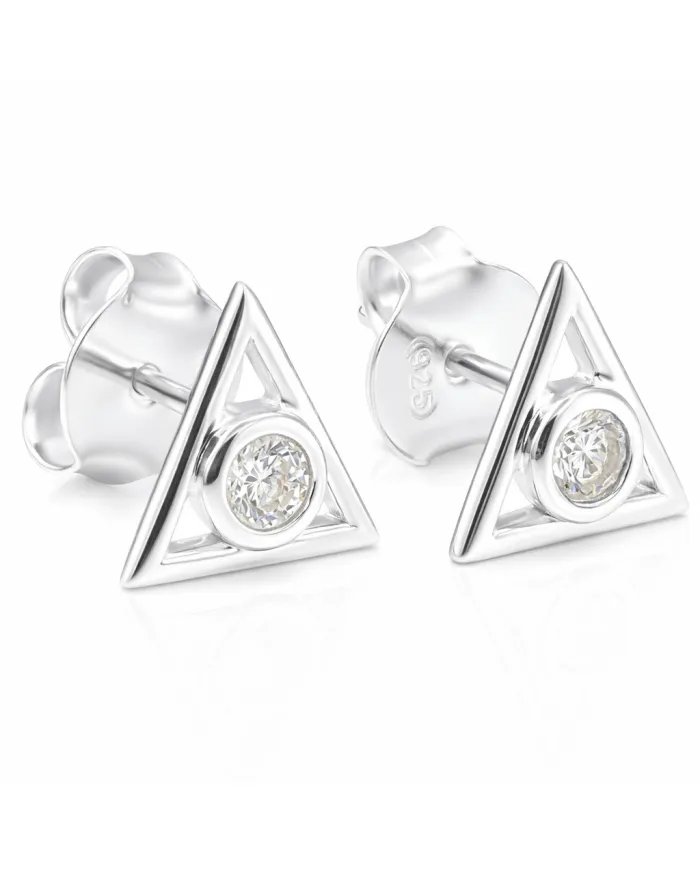 Moissanite Triangle Stud Earrings - 925 Silver Handmade Mini Jewelry