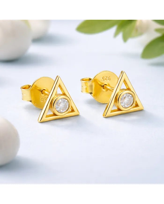 Moissanite Triangle Stud Earrings – Gold Plated 925 Silver Handmade Gift