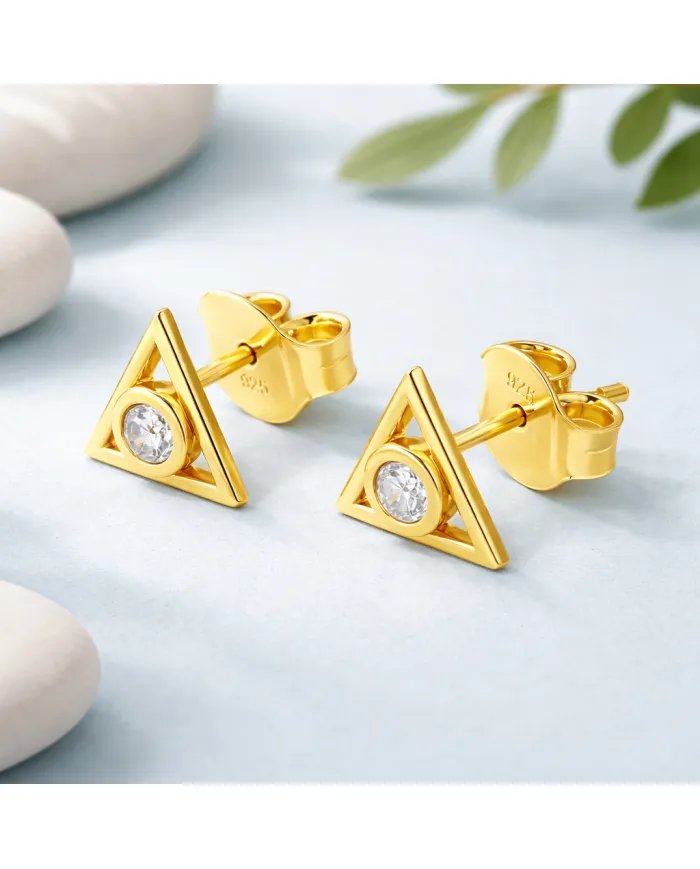 Moissanite Triangle Stud Earrings – Gold Plated 925 Silver Handmade Gift