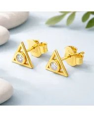 Moissanite Triangle Stud Earrings – Gold Plated 925 Silver Handmade Gift