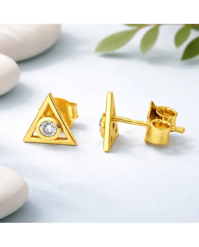 Moissanite Triangle Stud Earrings – Gold Plated 925 Silver Handmade Gift