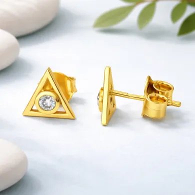 Moissanite Triangle Stud Earrings – Gold Plated 925 Silver Handmade Gift