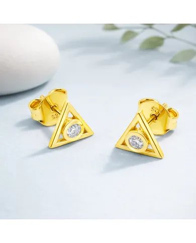 Moissanite Triangle Stud Earrings – Gold Plated 925 Silver Handmade Gift