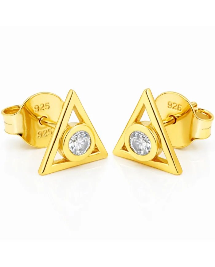Moissanite Triangle Stud Earrings – Gold Plated 925 Silver Handmade Gift