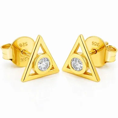 Moissanite Triangle Stud Earrings – Gold Plated 925 Silver Handmade Gift