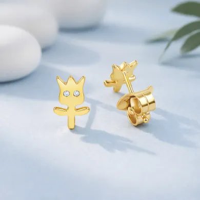 Moissanite Groot Stud Earrings – Gold Plated 925 Silver Handmade Jewelry