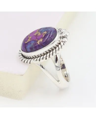 Purple Copper Turquoise Ring - 925 Sterling Silver Handmade Boho Jewelry