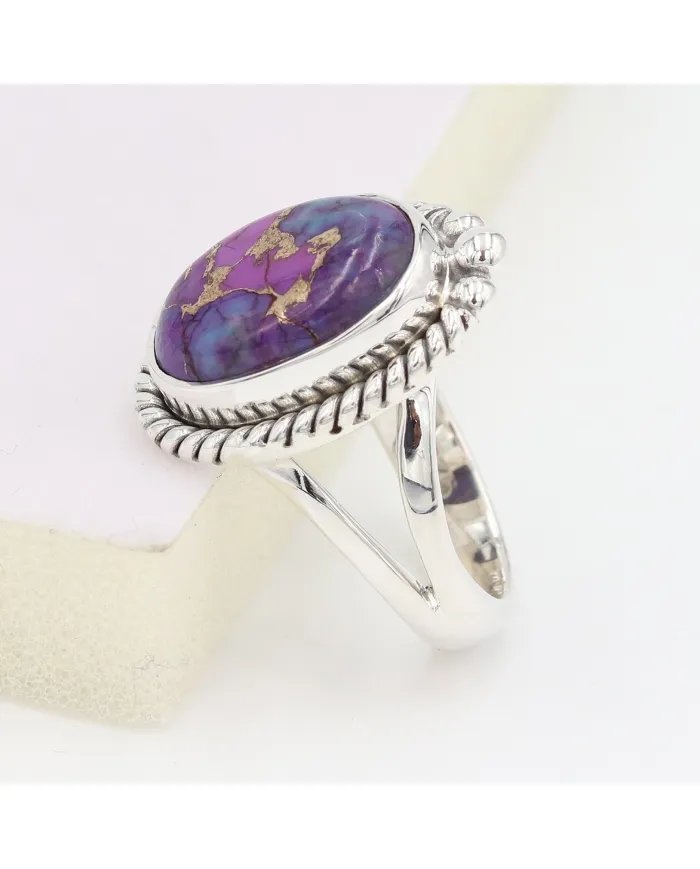 Purple Copper Turquoise Ring - 925 Sterling Silver Handmade Boho Jewelry