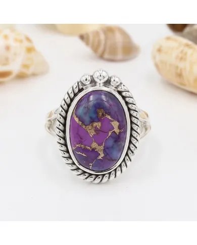 Purple Copper Turquoise Ring - 925 Sterling Silver Handmade Boho Jewelry