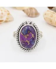 Purple Copper Turquoise Ring - 925 Sterling Silver Handmade Boho Jewelry