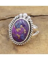 Purple Copper Turquoise Ring - 925 Sterling Silver Handmade Boho Jewelry