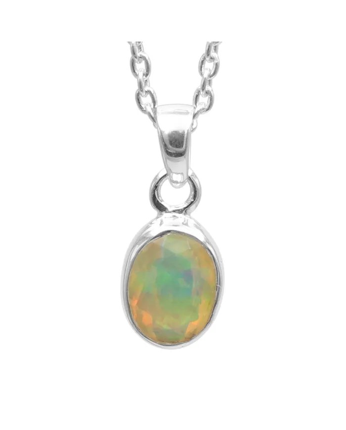 Natural Ethiopian Opal Pendant - 925 Sterling Silver Handmade Jewelry