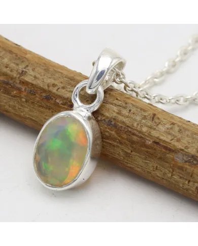 Natural Ethiopian Opal Pendant - 925 Sterling Silver Handmade Jewelry