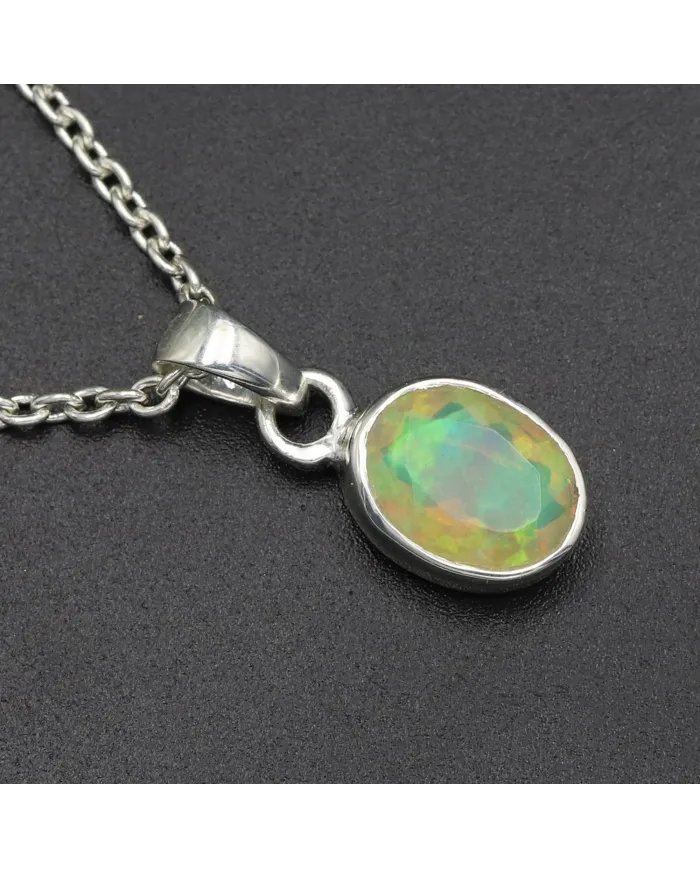 Natural Ethiopian Opal Pendant - 925 Sterling Silver Handmade Jewelry