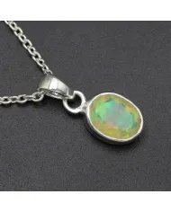 Natural Ethiopian Opal Pendant - 925 Sterling Silver Handmade Jewelry