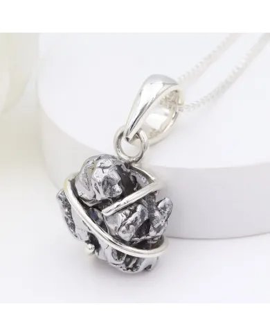 Raw Meteorite Pendant – 925 Sterling Silver Handmade Unisex Jewelry