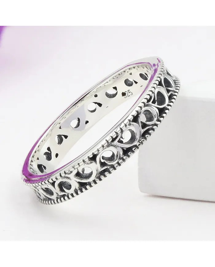 925 Sterling Silver Oxidized Ring – Minimalist Band Jewelry for Her