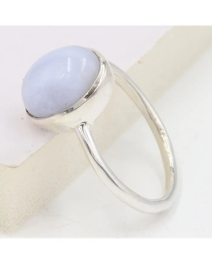Blue Lace Agate Ring - 925 Sterling Silver Handmade Gemstone Jewelry
