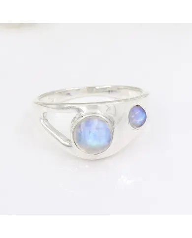 Natural Rainbow Moonstone Ring - 925 Silver Handmade Gemstone Jewelry