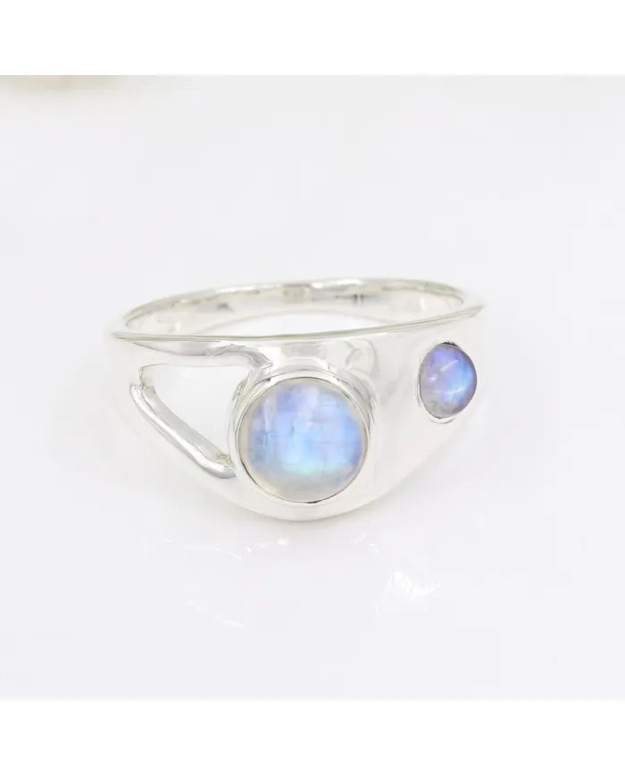 Natural Rainbow Moonstone Ring - 925 Silver Handmade Gemstone Jewelry