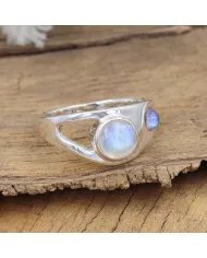 Natural Rainbow Moonstone Ring - 925 Silver Handmade Gemstone Jewelry