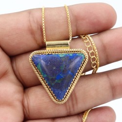 Azurite Malachite Necklaces, 18k Gold Pendant, Vintage Jewelry, Statement Pendant, Triangle Pendant, Dainty Necklaces for Women