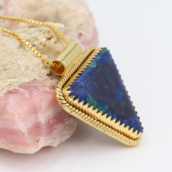 Azurite Malachite Necklaces, 18k Gold Pendant, Vintage Jewelry, Statement Pendant, Triangle Pendant, Dainty Necklaces for Women