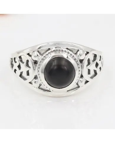 Black Onyx Ring - 925 Sterling Silver Handmade Boho Vintage Jewelry