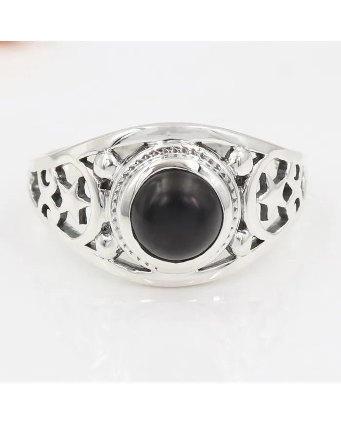 Black Onyx Ring - 925 Sterling Silver Handmade Boho Vintage Jewelry