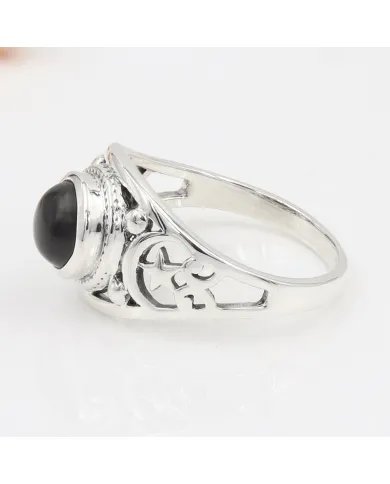 Black Onyx Ring - 925 Sterling Silver Handmade Boho Vintage Jewelry