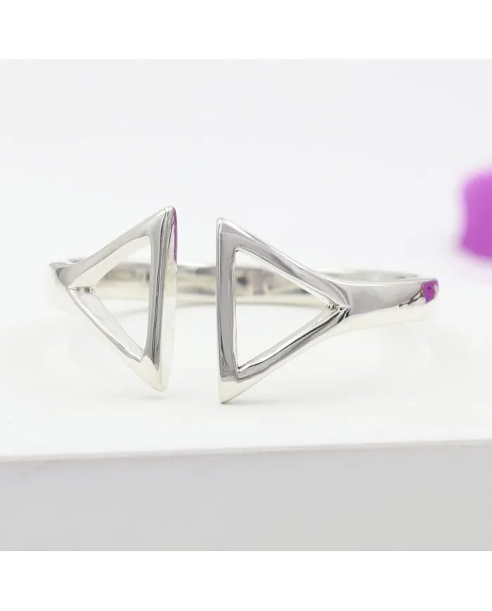 Double Triangle Open Band Ring – 925 Silver Minimalist Geometric