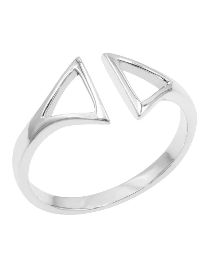 Double Triangle Open Band Ring – 925 Silver Minimalist Geometric