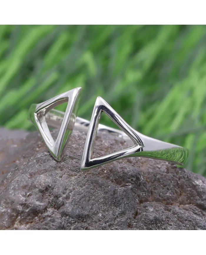 Double Triangle Open Band Ring – 925 Silver Minimalist Geometric