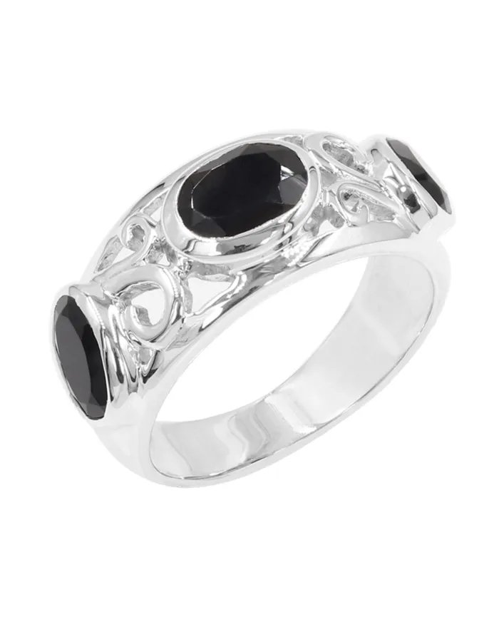 Natural Black Onyx - 925 Sterling Silver Handmade Ring Statement Jewelry